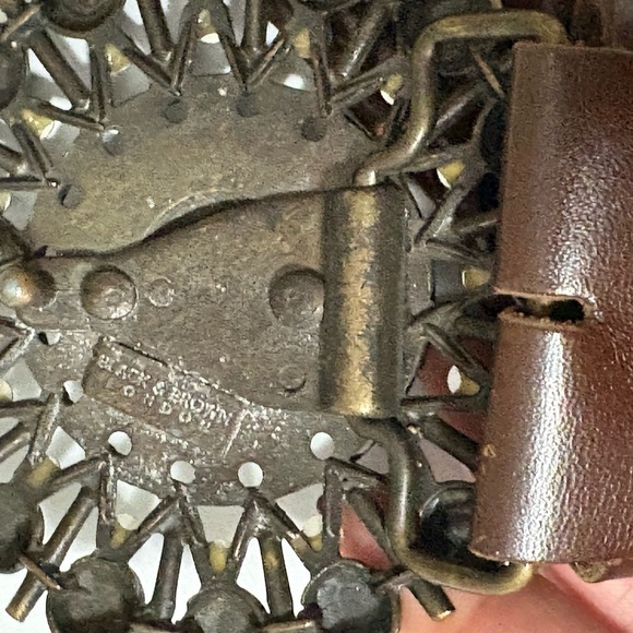 Black & Brown brown leather statement belt. Length is 43 inches. Large buckle. main image 10